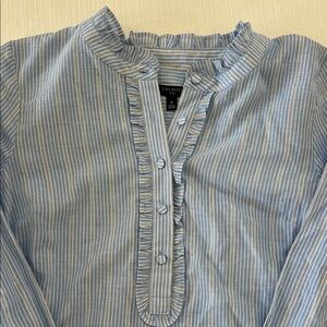 Talbots Light Blue & White Striped Ruffle Top